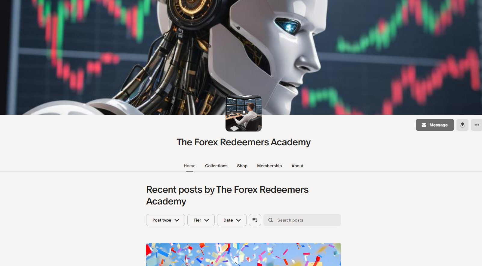 Image of the Official Patreon page of the Forex Redeemers Academy